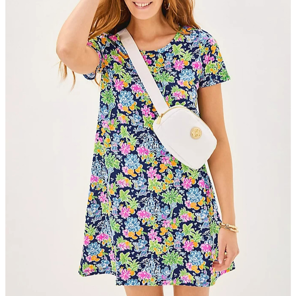 Lilly Pulitzer Cody Loves Disney T-Shirt Dress Size XS Cotton Floral Resort NWT